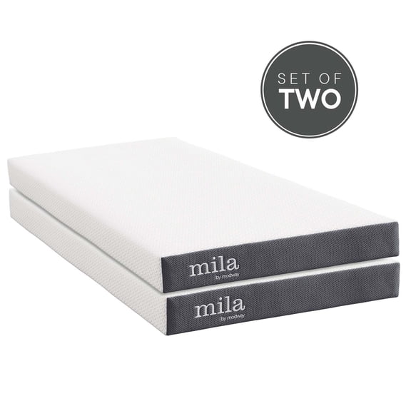 Modway Mila 6" Modern Style Memory Foam Twin Mattress in White (Set of 2)