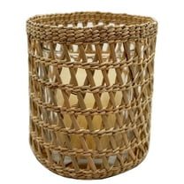 Rattan Woven Tea Light Candle Holder, Decorative Handwoven Candle Holder, Rustic Vintage Seagrass Votive Candle Holders for Dining Table Kitchen Decor Serving Tray