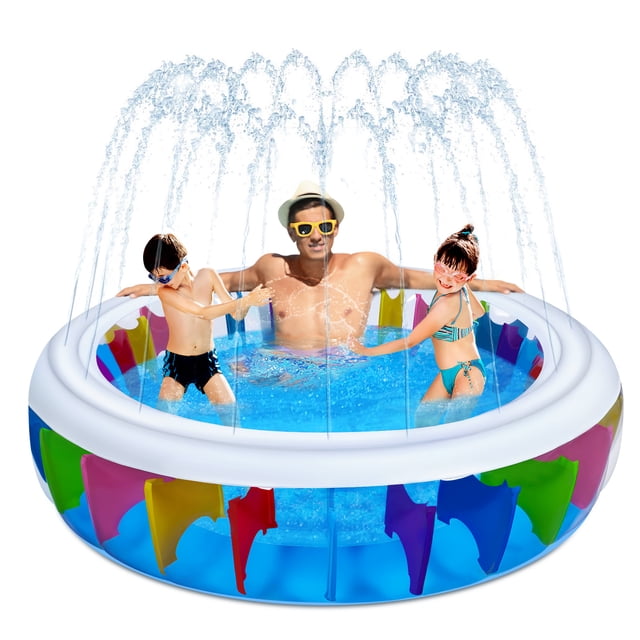 UNOMOR PVC Transparent Inflatable Pool with Sprinkler Circular Playing Water Pool Baby Bathing Pool Summer Kids Toy 180 x 180 x 40 cm