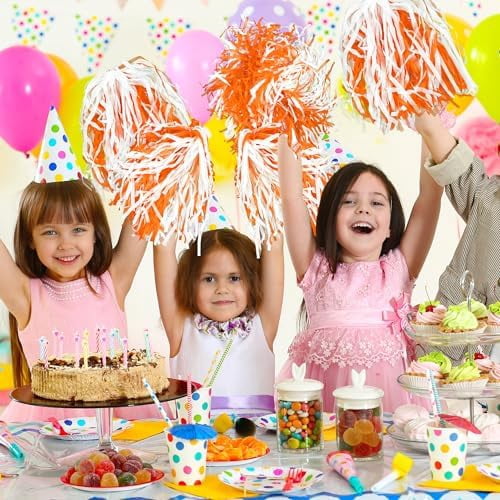 18PCS Cheerleading Pom Poms Plastic Cheerleader Pom Poms for Sports Squads Dancing Party Football Basketball Spirit Sports Stage Performance Celebration (Orange and White)