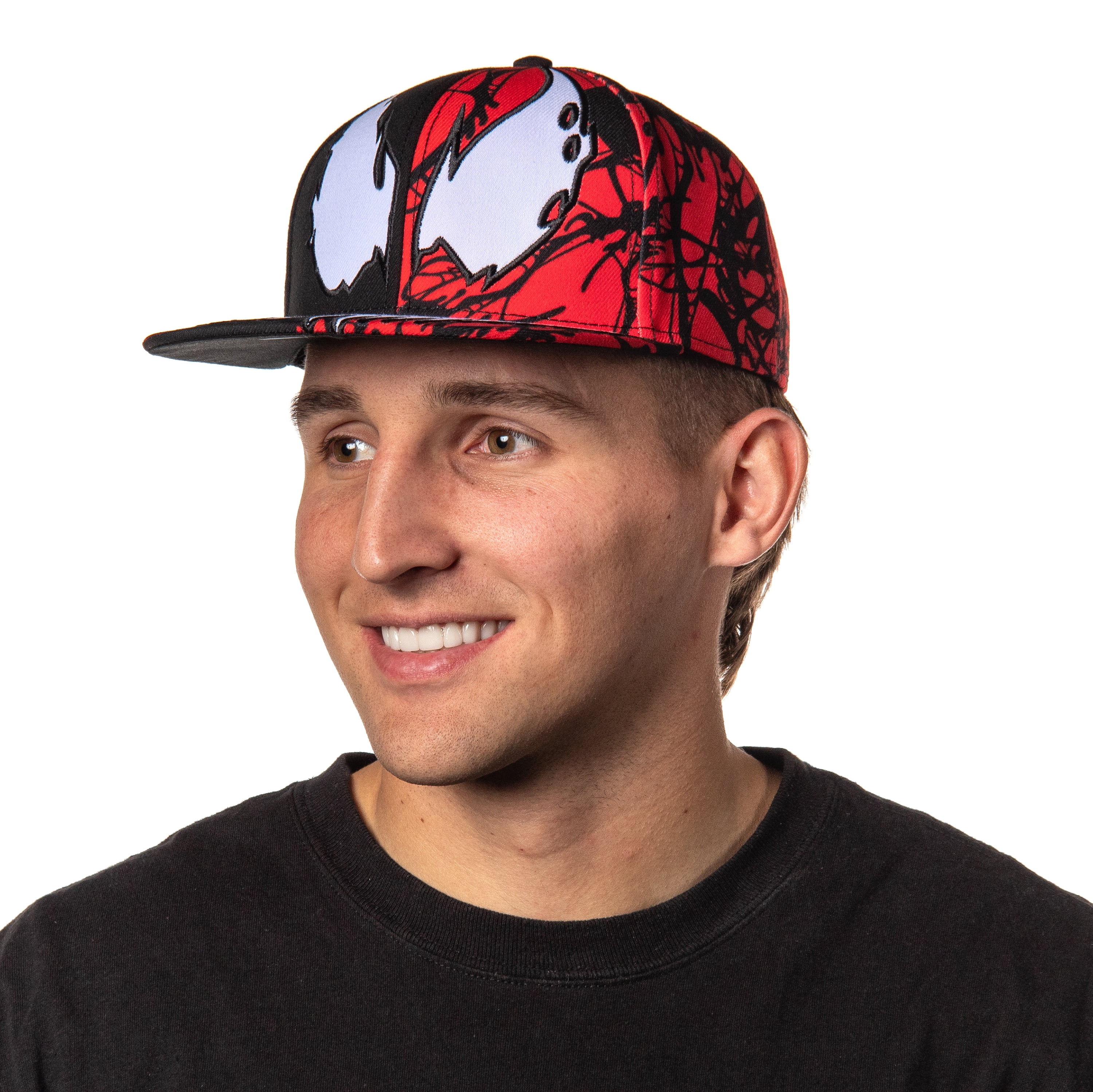 Marvel Comics Adult Venom Carnage Split Face Embroidered Flat Bill Snapback Hat For Men And Women