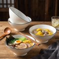 thumbnail image 5 of Ramen Bowls Set of 4, 33 oz Ceramic  Style Noodle Bowls, 8 Inch Conical Pho and Udon Bowls with Black Rim, Ribbed Texture, Microwave & Dishwasher Safe, 5 of 6