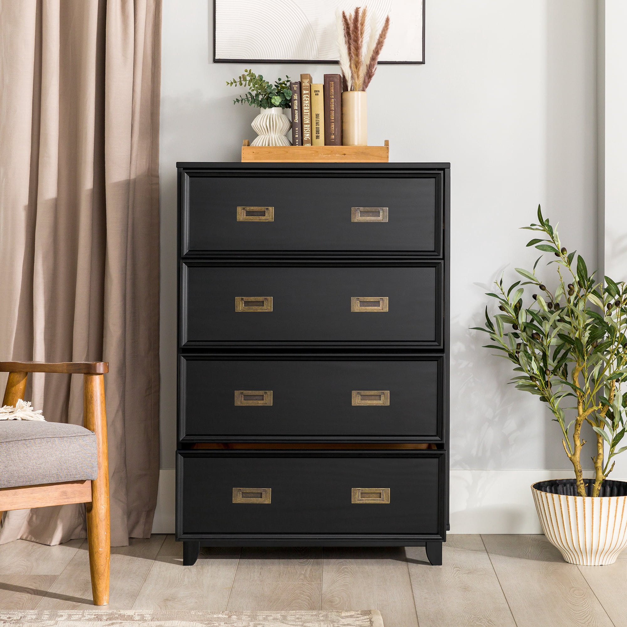 Walker Edison Classic Modern Solid Wood 4-Drawer Dresser, Black