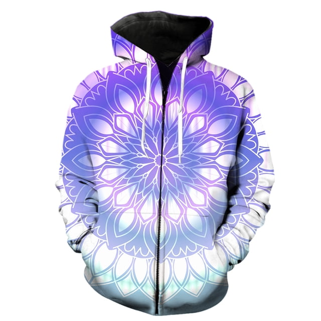 Sudadera con capucha y cremallera de mandala para hombre, estilo hip hop, harajuku, informal, con estampado 3D, de manga larga, para adolescentes.