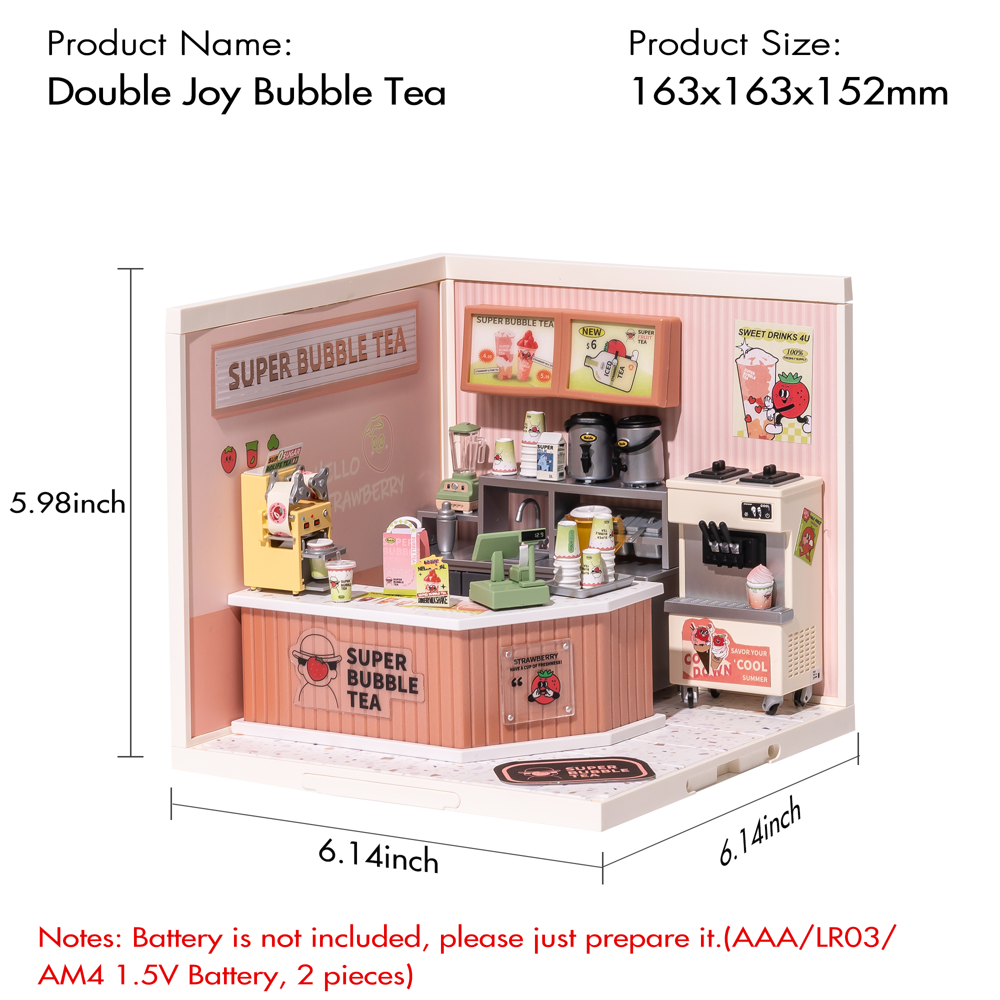 ROBOTIME Super Creator DIY Miniature House Kit,Tiny Home Craft Kits with LED,Mini Dollhouse Building Set,Gifts for Teens Adults(Double Joy Bubble Tea)