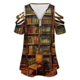 thumbnail image 4 of Study Bookshelf Womens Summer V Neck Zipper Top Short Sleeve T Shirt Off Shoulder Top Casual Classy Loose Shirts, 4 of 7