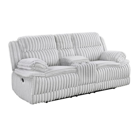 Pemberly Row Corduroy Double Reclining Love Seat with Center Console in Gray