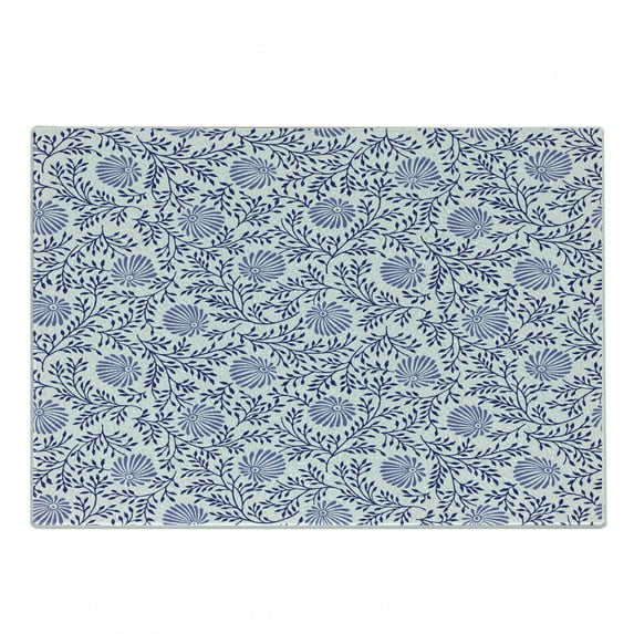 Floral Cutting Board, Japanese Traditional Bluebells with Curved Flourishing Spring Branches, Decorative Tempered Glass Cutting and Serving Board, Small Size, Dark Blue Muave White, by Ambesonne