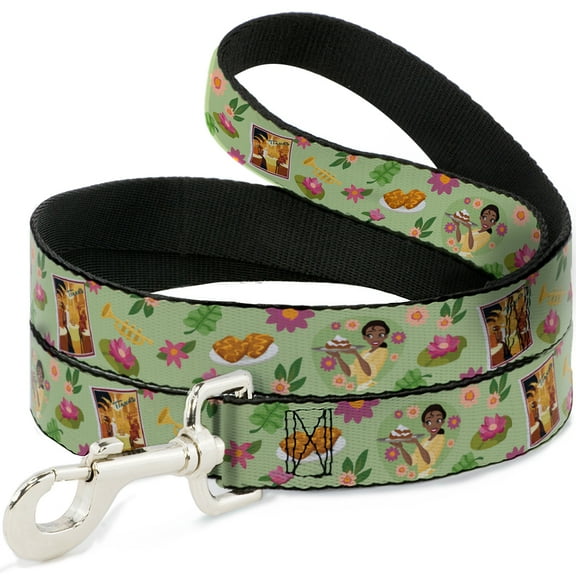 Disney Pet Leash, Dog Leash, The Princess and the Frog Tianas Place Collage Greens Pinks, 4 Feet Long 0.5 Inch Wide