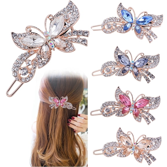 Walbest Korean Style Fashion Women Butterfly Shape Rhinestones Inlaid Hair Clip Hairpin Headwear