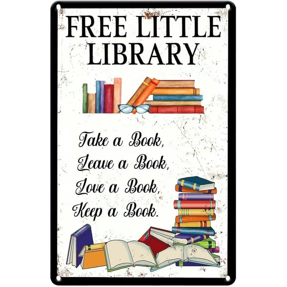 ETTAHHAS Free Little Library Vintage Metal Tin Sign,Take a Book Leave a Book Wall Art Iron Painting Metal Signs for Home Kitchen Office Cafe Farm Yard Man Cave Decor 8x12 Inch
