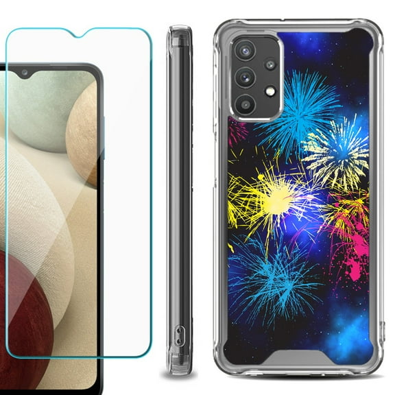 Shockproof Bumper Phone Case for Samsung Galaxy A32 5G, with Tempered Glass Screen Protector, by OneToughShield ® - Fireworks