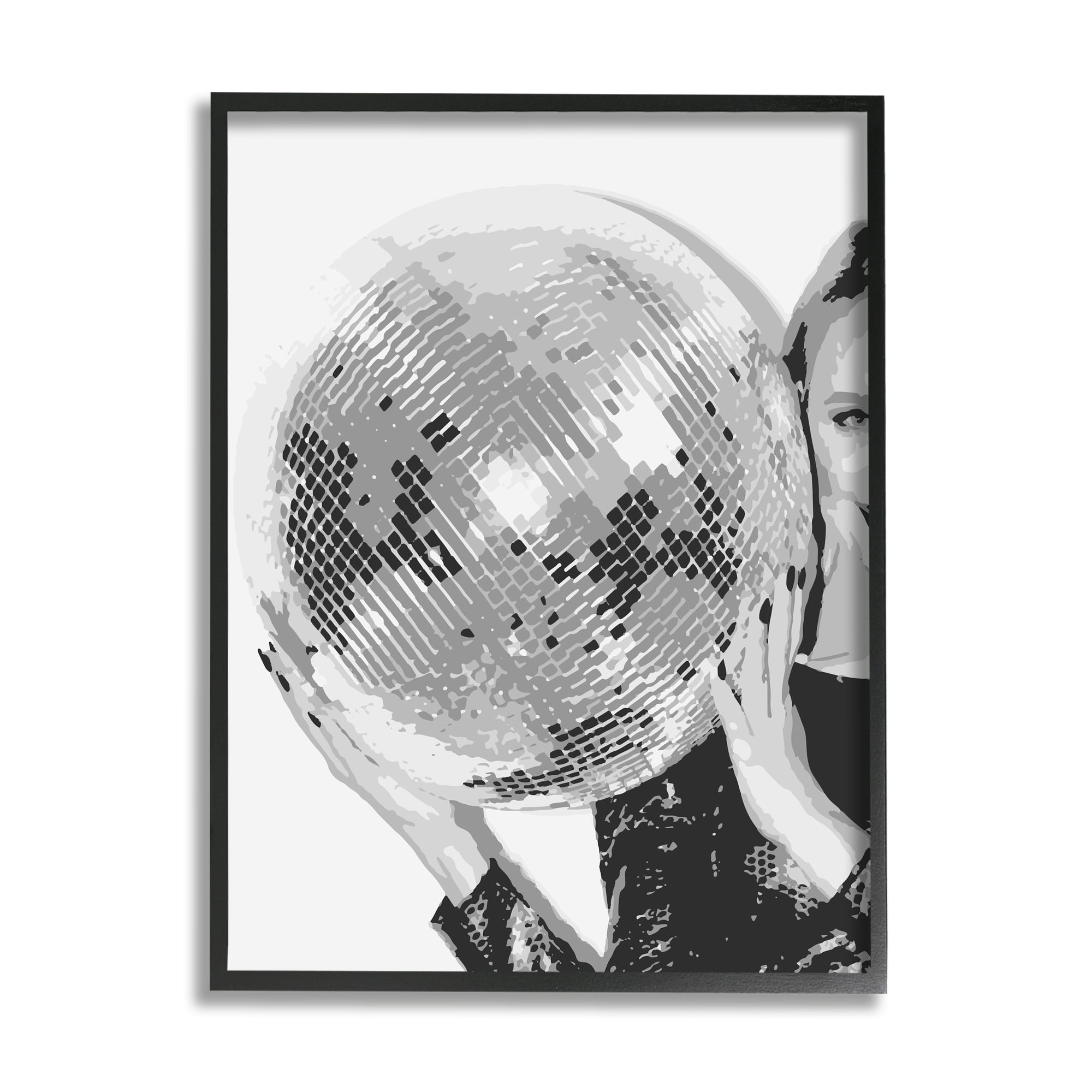 Stupell Industries Vintage Woman Holding Disco Ball Beauty & Fashion Painting White Framed Art Print Wall Art
