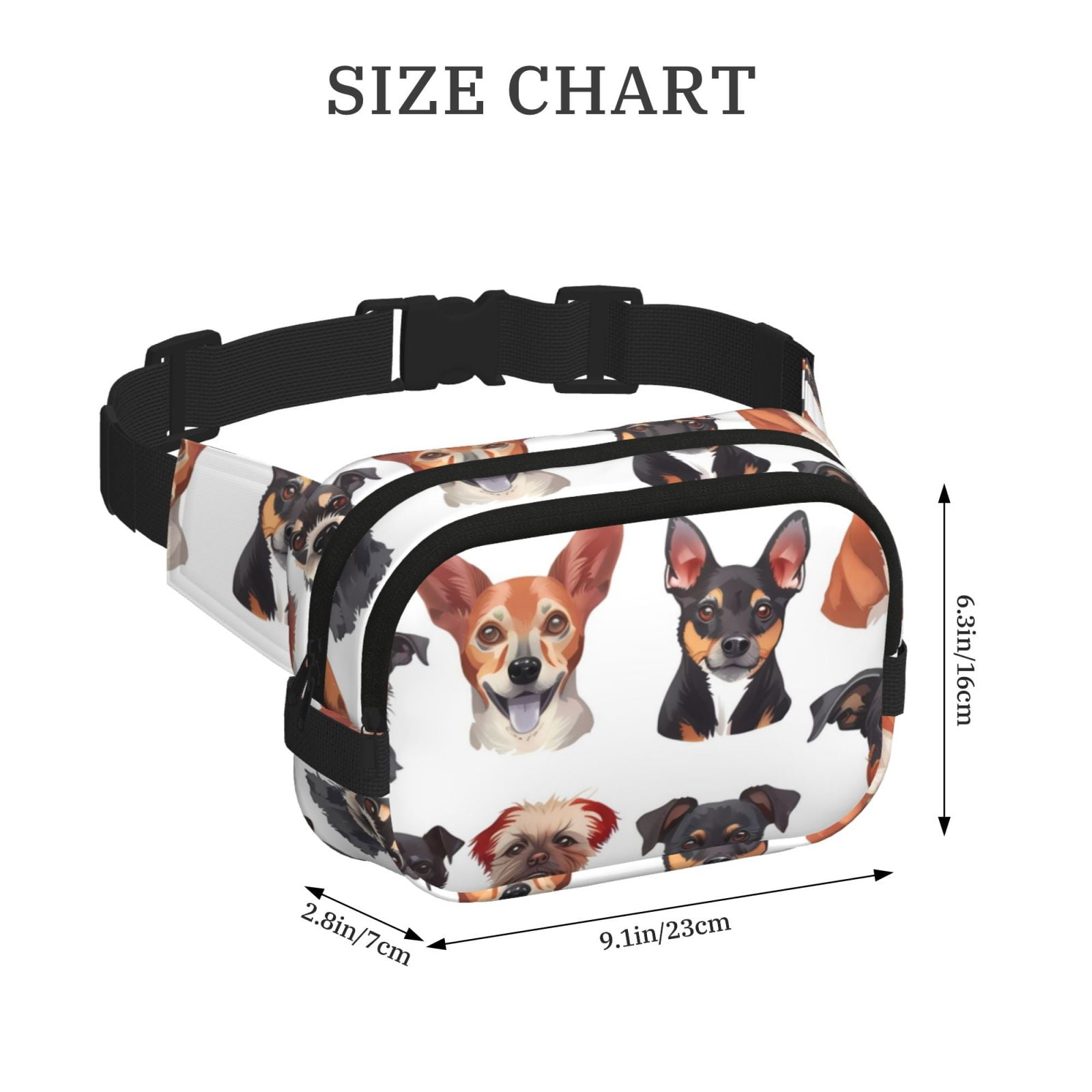 Picia Happy Dog Faces Collage Print Square Double-Layer Waist Bag Mini Adjustable Waist Belt Bag Exercise Running Travel Hiking