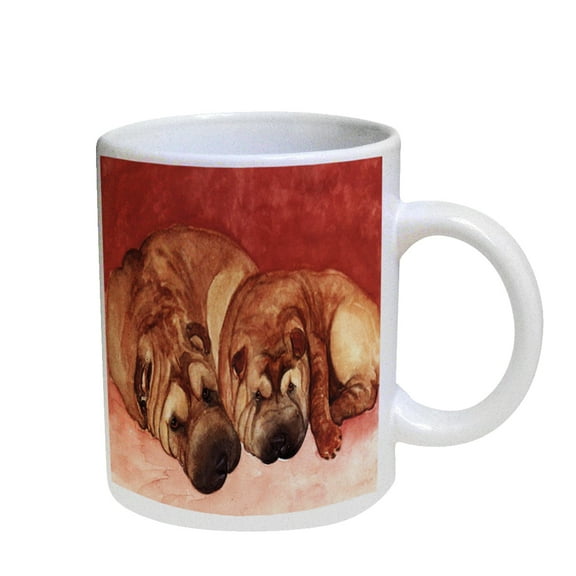 KuzmarK Coffee Cup Mug Pearl Iridescent White - Chinese Shar-Pei Mother and Daughter Art by Denise Every