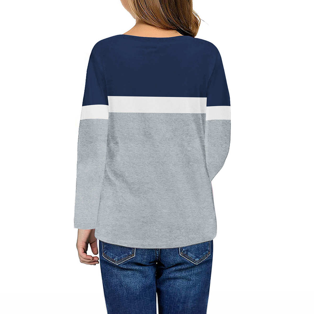 thumbnail image 2 of Langwyqu Girls Casual Long Sleeve T Shirts Children Color Block Stripe Tee Size 4-15 Years, 2 of 5