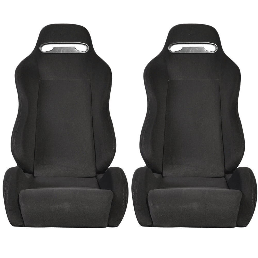 Ikon Motorsports Compatible With Universal Rco Style Cloth All Black Racing Seats Pair