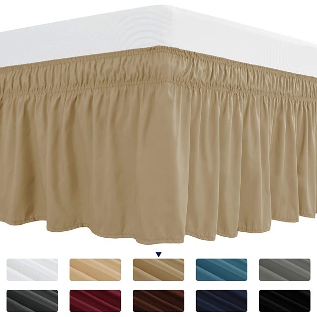 Subrtex Jupe de Lit à Ajustement Facile, Volant Anti-Poussière Enveloppant avec Long Tombé Ajusté