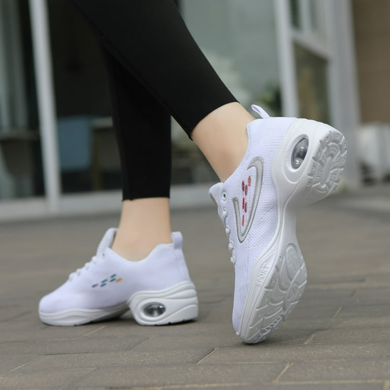 Dance Sneakers for Women Jazz Shoes Breathable Air Cushion Lady Split Sole  Athletic Walking Modern Dance Shoes White 37