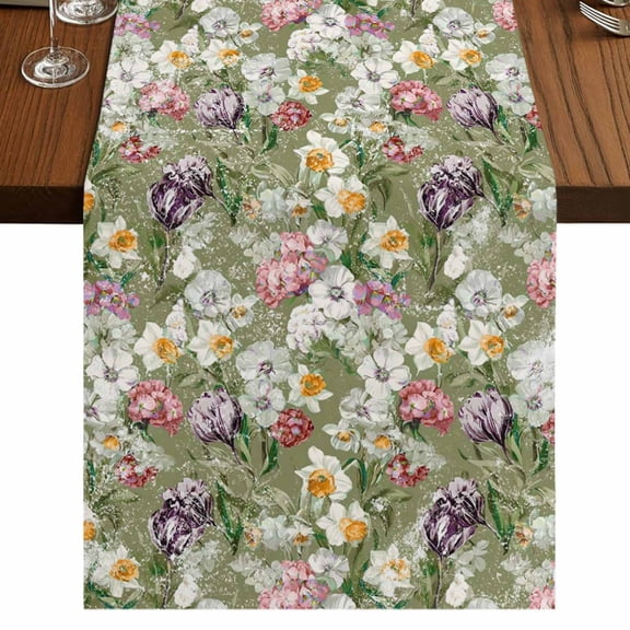 Table Runners 36 Inches Long Dress Scarves, Sage Green Botanical Farmhouse Kitchen/Dining Table Runner, Short Coffee Tablerunners, Spring Floral Summer Botanical Vintage 13x36 Inch