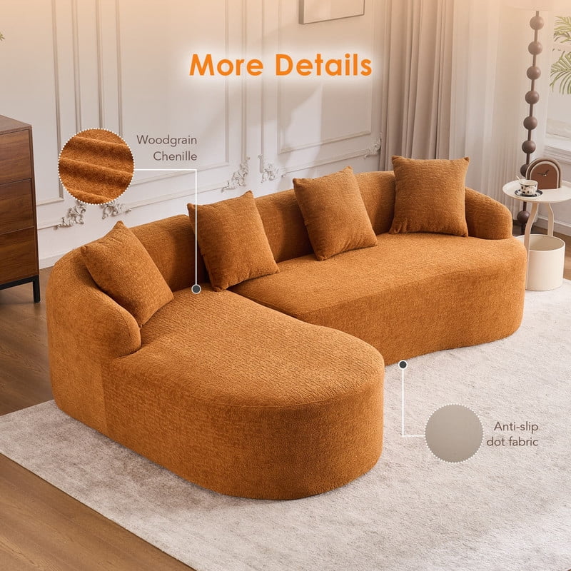 Curved Sectional Sofa with Chaise, 99'' Modern Luxury Chenille Cloud Couch for Living Room, Oversized 3-Seater Sofa Couch for Living Room, No Assembly