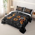 thumbnail image 3 of Feelyou Black Orange Skull Letter B Quilt Full for Women, Flame Fire Floral Full Bedspread Sets, 3-Piece, 3 of 7