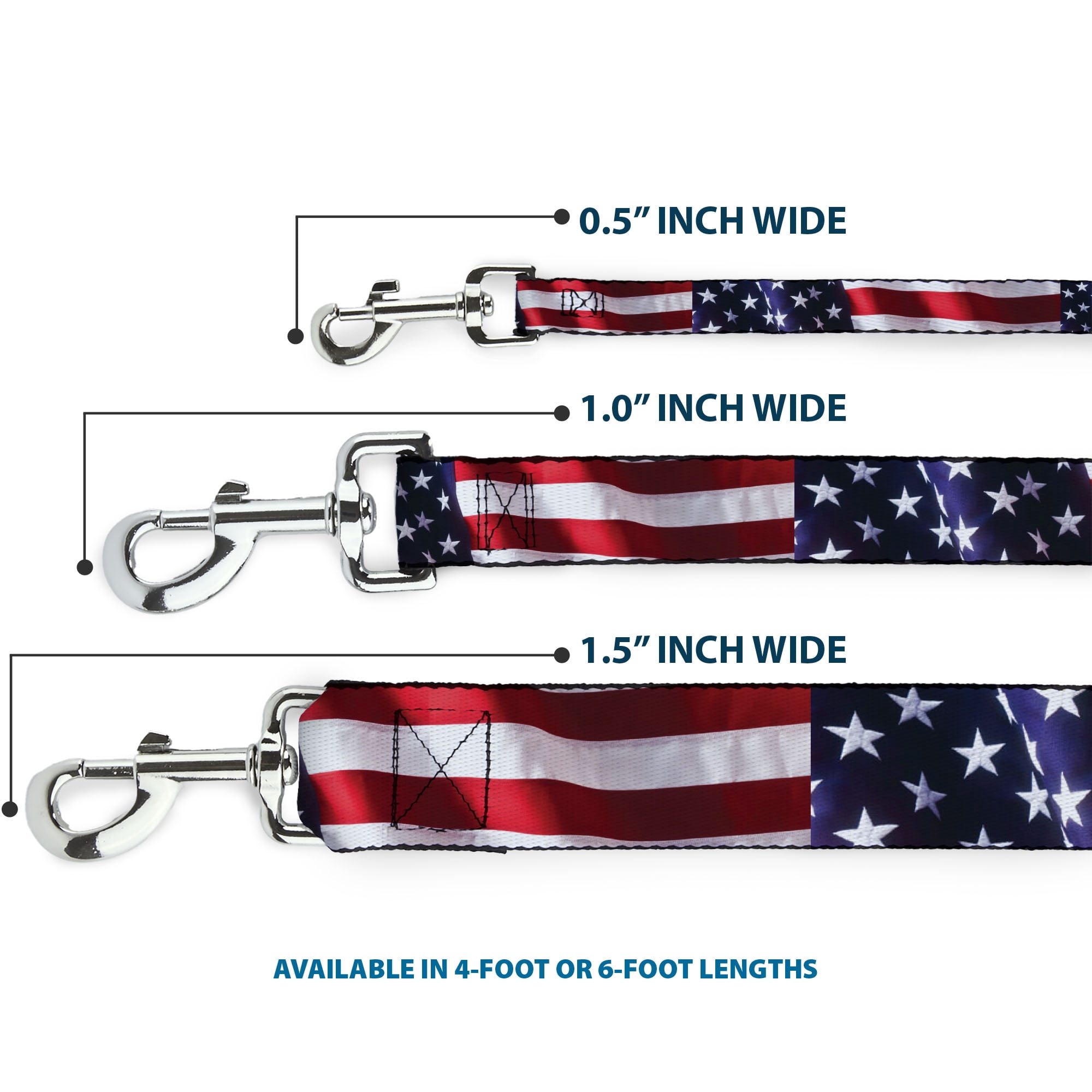 Buckle-Down Pet Leash, Dog Leash, American Flag Vivid Close Up, 6 Feet Long 1.0 Inch Wide