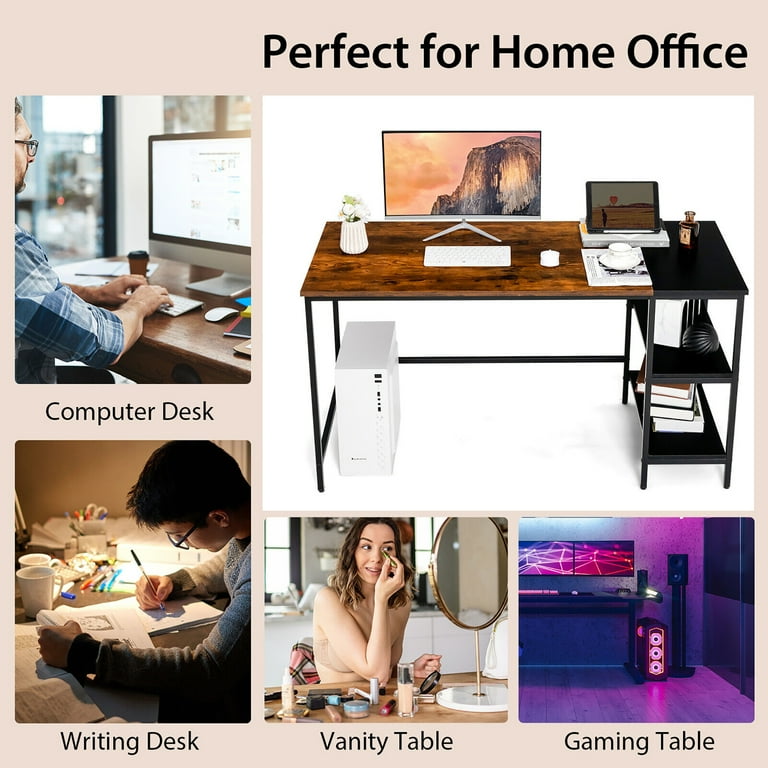 Costway 55 Rustic Computer Desk with Bookshelf Ideal for Home Office or Study Walmart