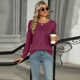 thumbnail image 5 of SWSMCLT Women's Soft Shirt Fall Top Summer Light Spring Ruched Crew Neck Date Night Long Sleeve Rayon Loose Fit Burgundy Large, 5 of 5
