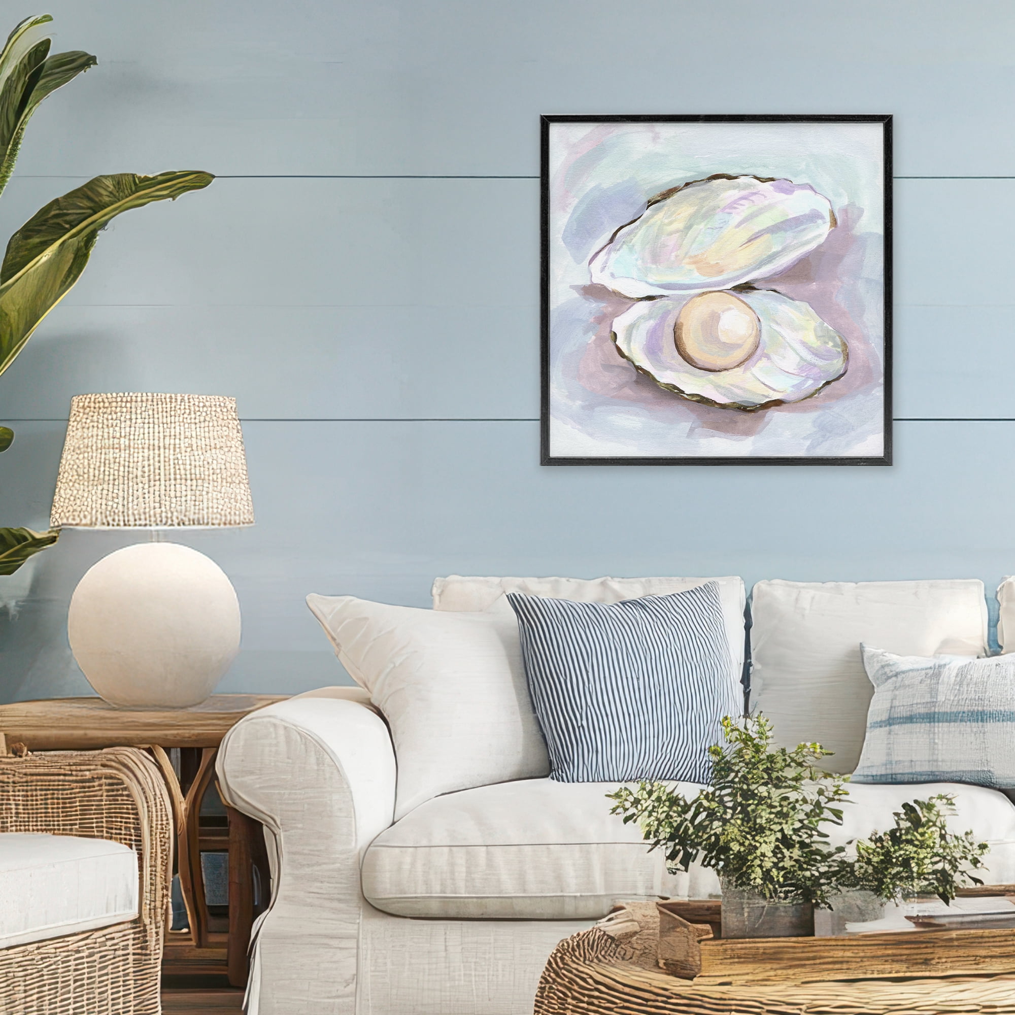 Stupell Industries Silent Opal Clam Pearl Black Framed Giclee Art, design by Melissa Wang