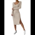 thumbnail image 1 of Vestido de Otoño para Mujer, Larga, Cuello Cuadrado, Tejido, Midi, para Playa, Resort, con Abertura, Maxivestido Ajustado. Albaricoque Beige M, 1 of 8