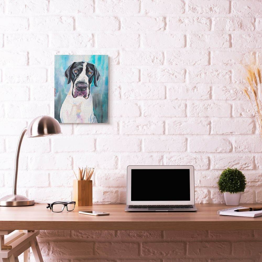 Stupell Industries Great Dane Dog Pet Animal Blue Watercolor Painting Canvas Wall Art by George Dyachenko