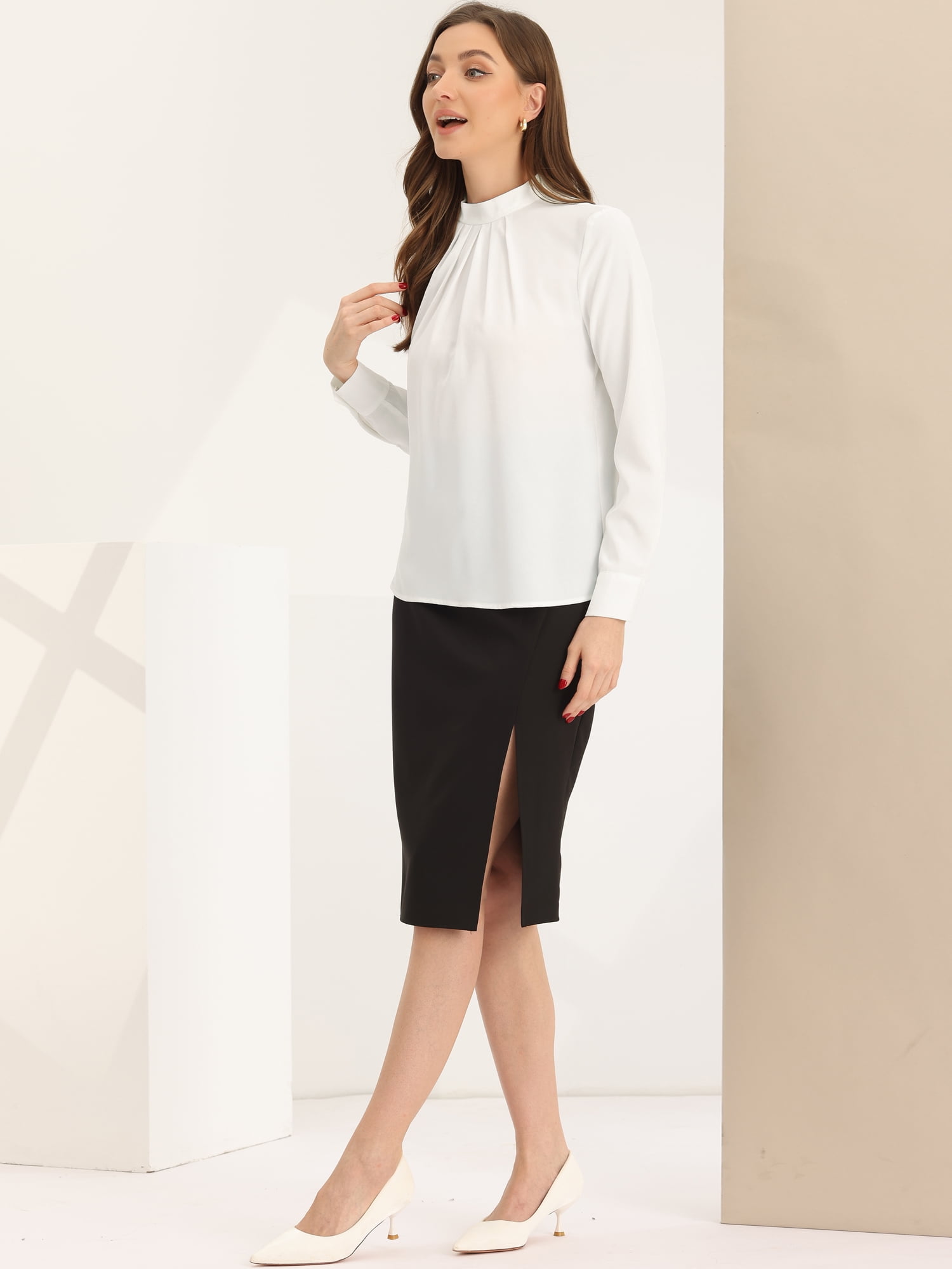 DARING DIVA Chiffon Blouse for Women's Long Sleeve Work Shirt M White