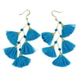 thumbnail image 4 of Zig Zag Chandelier Royal Blue Tassels Stone and Brass Drop Earrings, 4 of 5