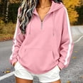 thumbnail image 2 of DIOAZUD Women's Quarter Zip Hoodie Oversized Drop Shoulder Long Sleeve Hooded Sweatshirt with Kangaroo Pocket Casual Pullover Pink S-XXL, 2 of 8