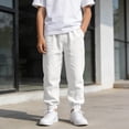 thumbnail image 2 of Boys Baggy Sweatpants Wide Leg Casual Elastic Waist Athletic Loose Jogger Fall Sweat Pants with Pockets White Size 14-15 Years, 2 of 8