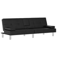 thumbnail image 2 of vidaXL Modern Solid Print Faux Leather USB Sleeper with Cup Holders and Cushions, Black, 2 of 10