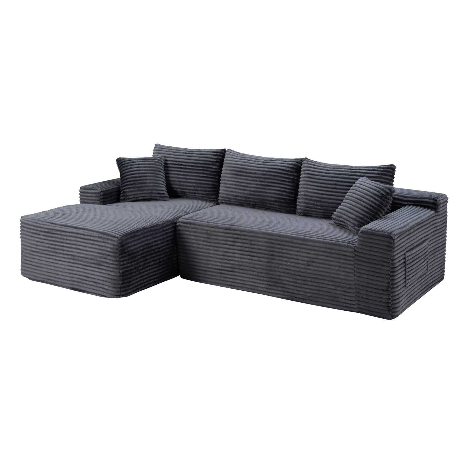 L-Shape Cloud Couch Modular Sectional Sofa Corduroy Boneless Sofa Couch with Chaise, No Assembly Sofa for Living Room, Grey