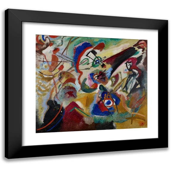 Wassily Kandinsky 14x12 Black Modern Framed Museum Art Print Titled - Fragment 2 for Composition Vii  (1913)