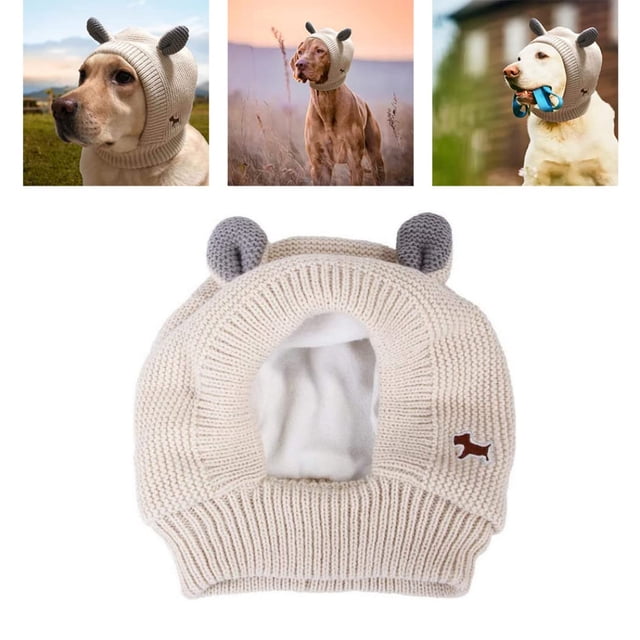 Orejas silenciosas para perros, gorro de punto para mascotas de invierno, cubierta para orejas de perro, disfraz de conejito para perros medianos a grandes, gatos y mascotas (Beige)
