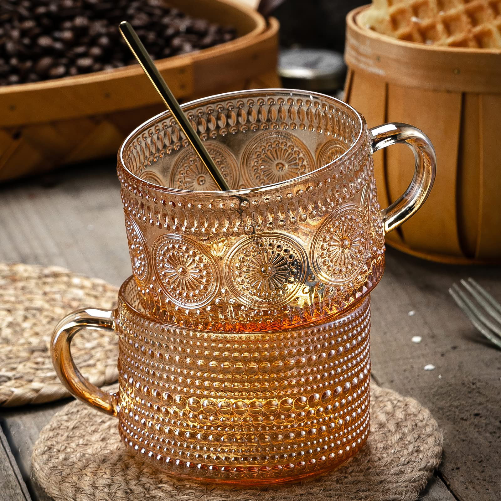 Buy Wholesale China Wholesales Custom Mini Goblet Amber Embossed Glass  Restaurant Latte Coffee Glass Cup With Handle Afternoon Tea Cup & Glass Cup  at USD 0.92