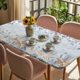 thumbnail image 3 of Blue Beige Coastal Table Cloths for 6 Foot Rectangle Tables, Beach Starfish Summer Eucalyptus Ombre Patio Waterproof Elastic Fitted Tablecloths, Washable Rectangular Table Cover for Camping, 3 of 8