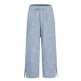 thumbnail image 6 of Hearthz Striped Linen Palazzo Pants for Women High Waisted Wide Leg Cropped Pants Flowy Baggy Comfy Pants Women Light Blue XXL, 6 of 7