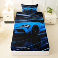 thumbnail image 3 of Castle Fairy Neon Sports Car Twin Sheet Sets 3pcs for Teens, Light Trail Race Bedding for Teen Bedroom, Blue Black, 3 of 6