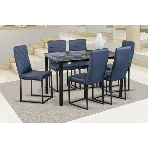 Comedor Laos Azul 6 Sillas Tubular Cubierta Laminada MOBILKRAFT Modelo Laos 6 Sillas Rectangular Estilo Contemporáneo