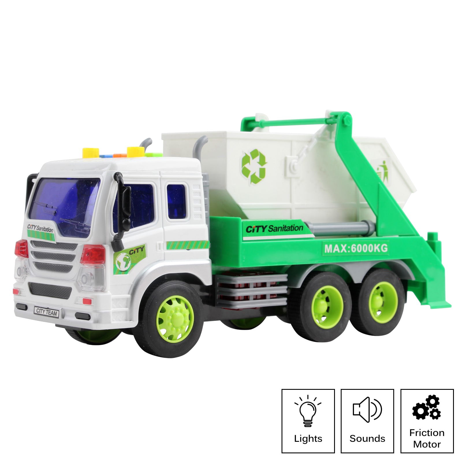 RECYCLING TRUCK" WITH LIGHTS & SOUNDS B11 TONKA TOUGH " RESCUE FORCE GARBAGE 