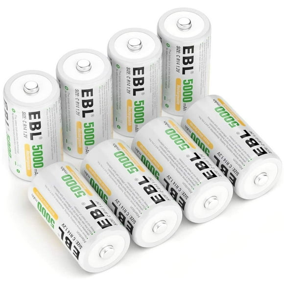 EBL Rechargeable C Batteries 5000mAh Ni-MH C Size Battery, Pack of 8