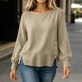 thumbnail image 6 of ClodeEU Women's Crew Neck Long Sleeve Side Button Split Tops,Casual Loose Solid Color Pullover Shirts ,Women's Plus M, 6 of 6