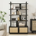 thumbnail image 5 of Garvee Rattan Bookshelf, 71.1 inch 5-Tier Tall Industrial Bookcase with Open Shelves& Storage Cabinet, for Home Office, Black, 5 of 8
