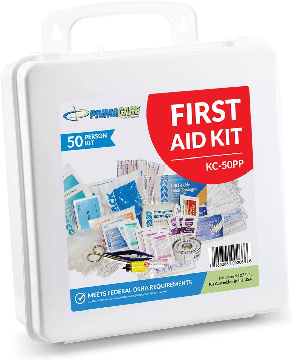 Primacare KC-50PPWM 50 Person Compact First Aid Kit with 232 Pieces Emergency Medical Supplies, Portable Kits for Home, School and Office, Wall Mount, 10x10x3 inches
